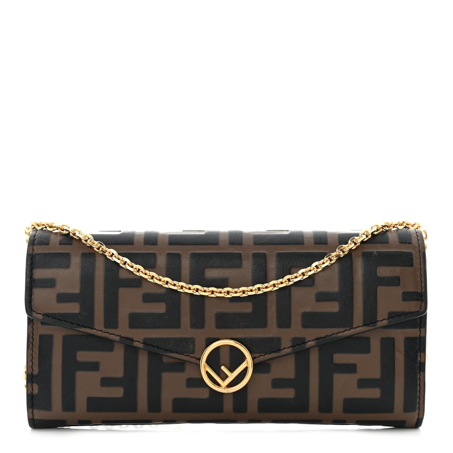 Vitello Soft F is Fendi Bi-Color FF 1974 Embossed Continental Envelope Wallet On Chain Maya Black