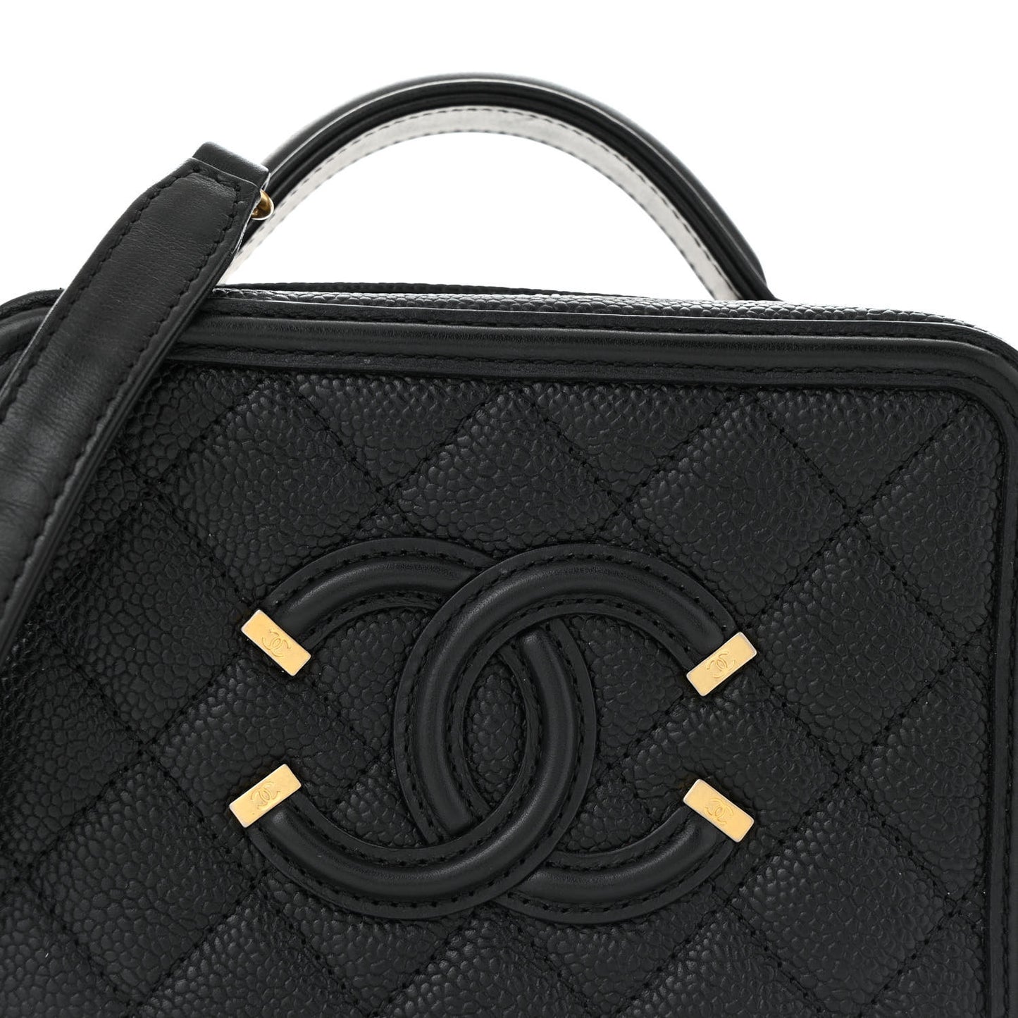Caviar Quilted Small CC Filigree Vanity Case Black