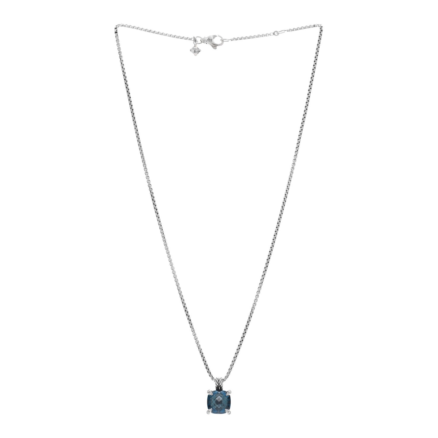 Sterling Silver Diamond Hampton Blue Topaz 11mm Chatelaine Pendant Necklace