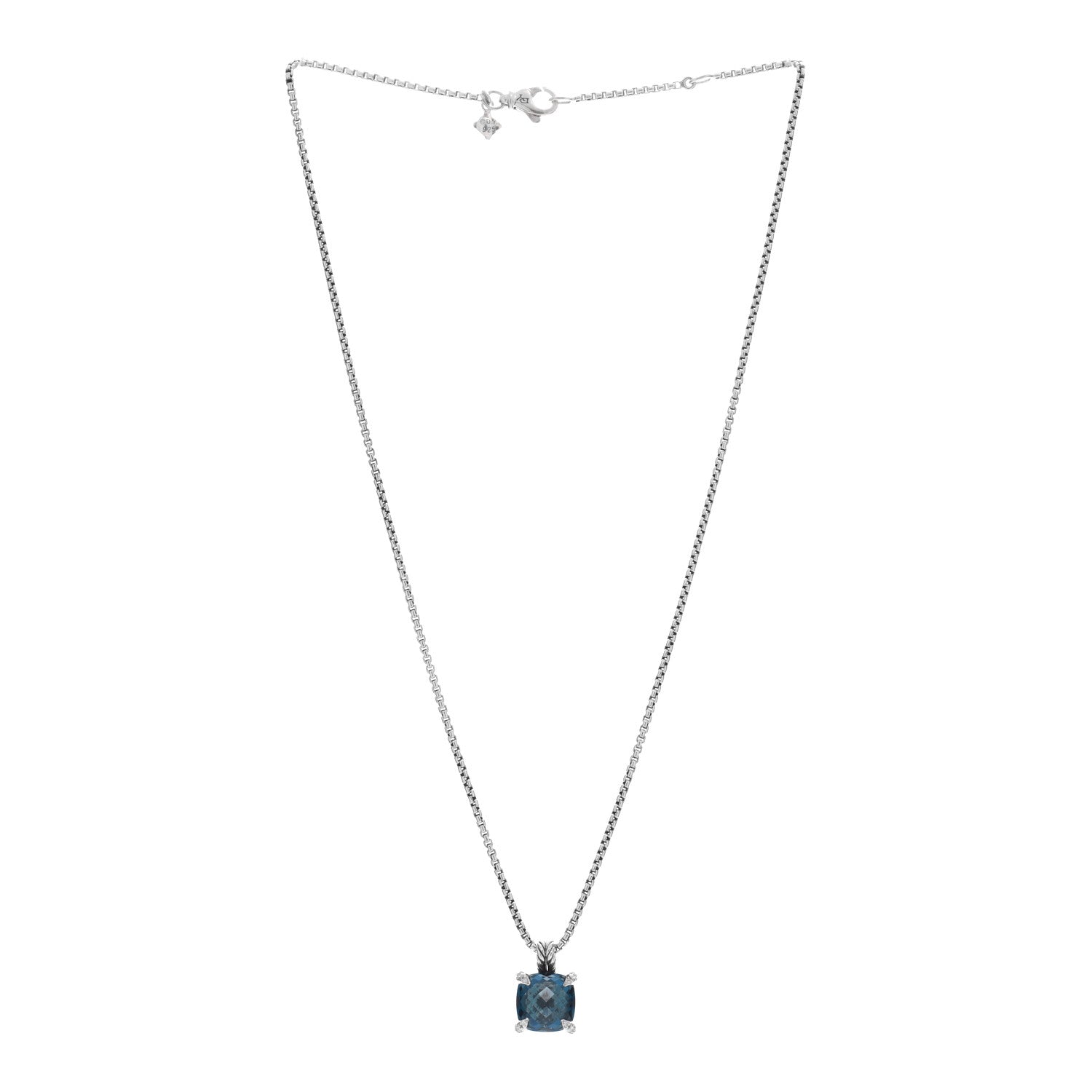 David Yurman Sterling Silver Diamond Hampton Blue Topaz 11mm Chatelaine Pendant Necklace 2 of 3