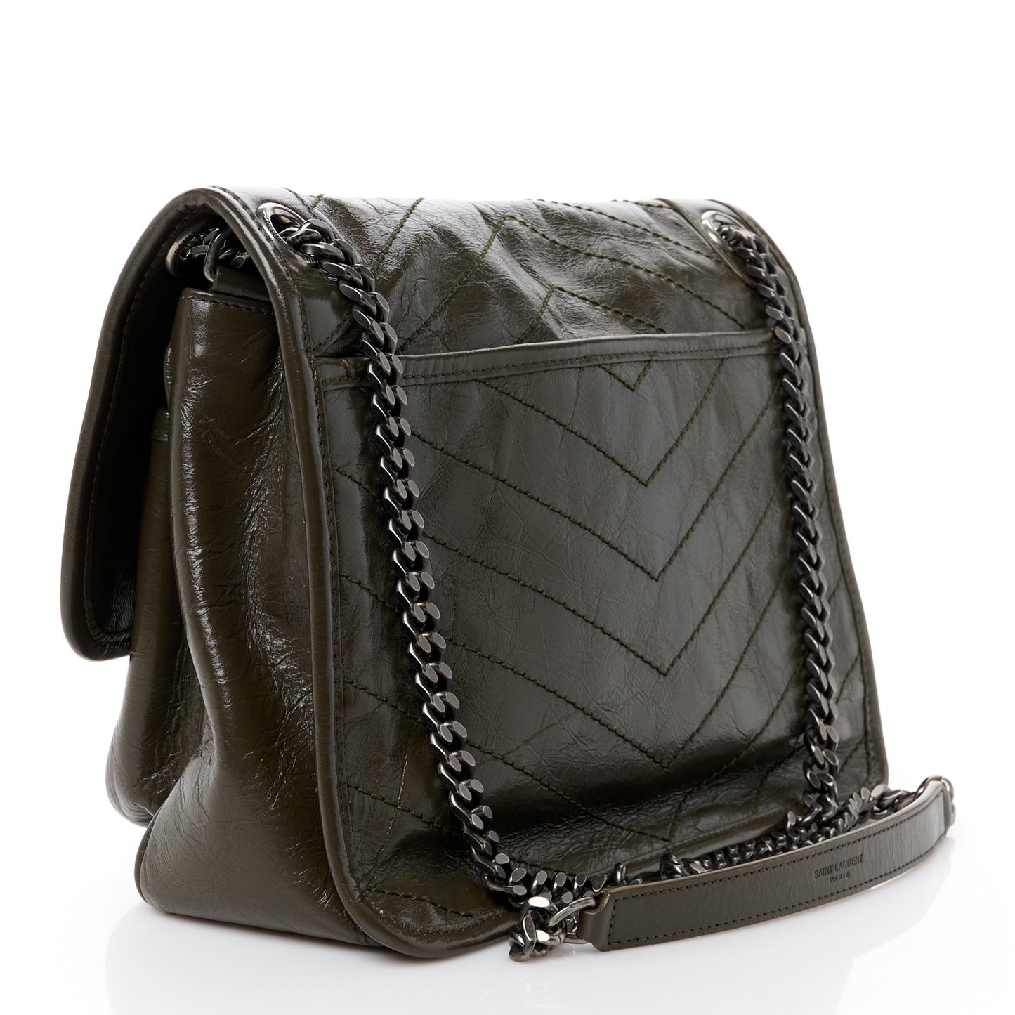 Crinkled Calfskin Matelasse Monogram Medium Niki Chain Satchel Light Musk