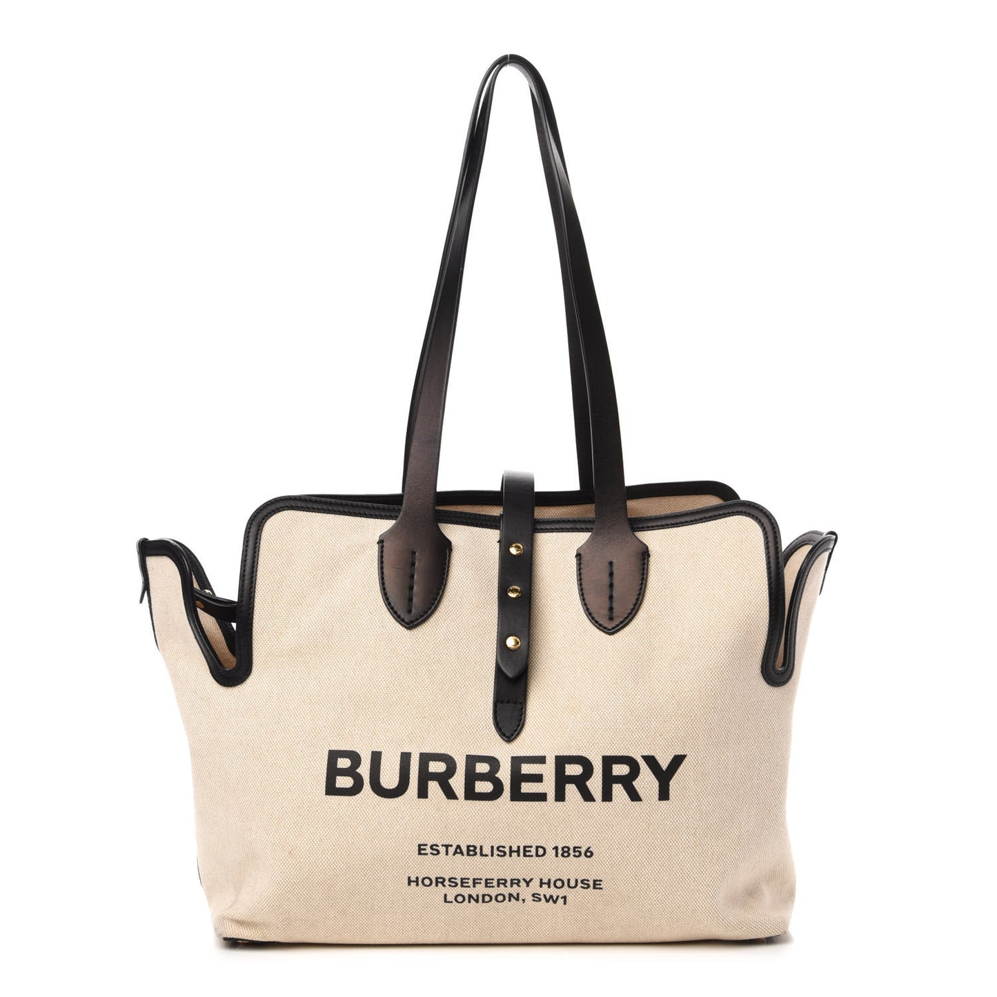 Cotton Soft Canvas Calfskin Medium Belt Tote Natural Black