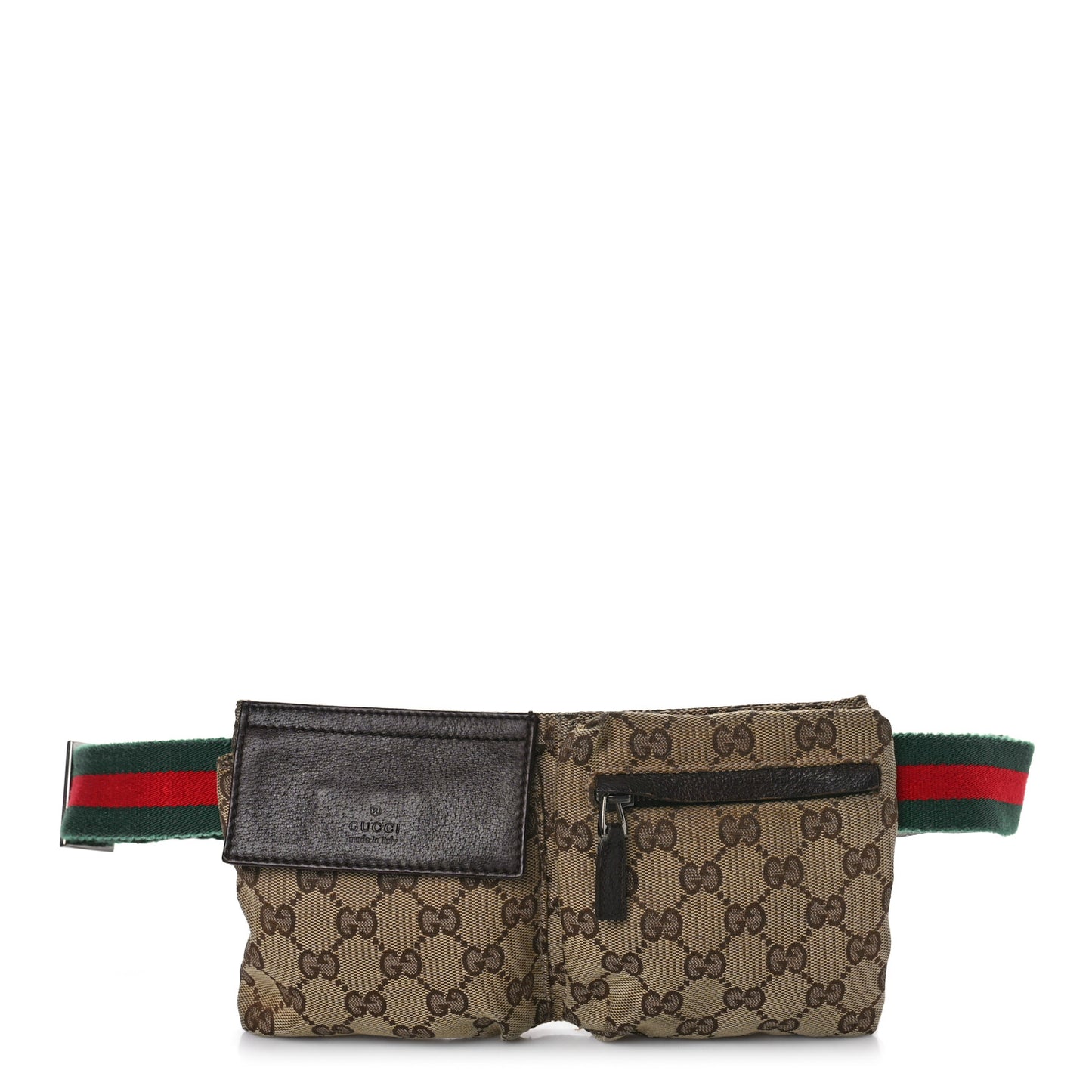 GG Monogram Web Double Pocket Belt Bag Dark Brown