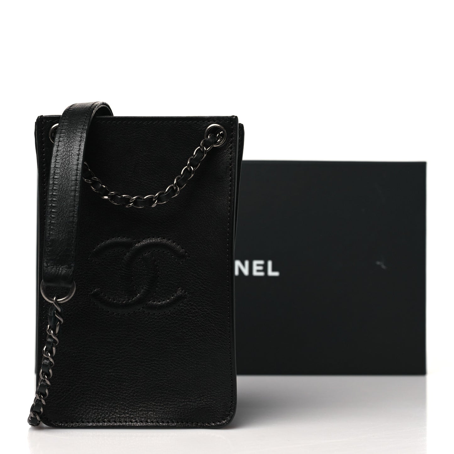 Calfskin CC Phone Holder Crossbody Black