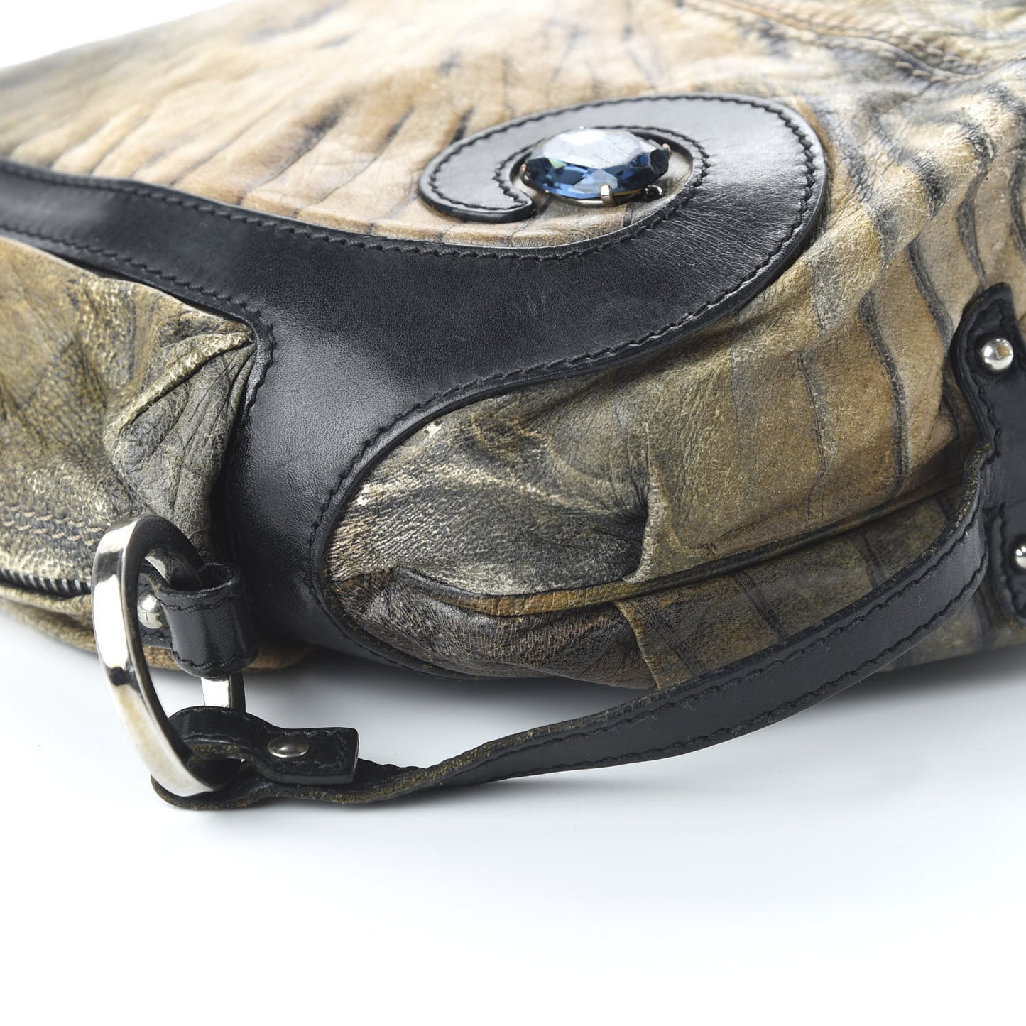 Distressed Calfskin Printed Small Oyster Multicolor