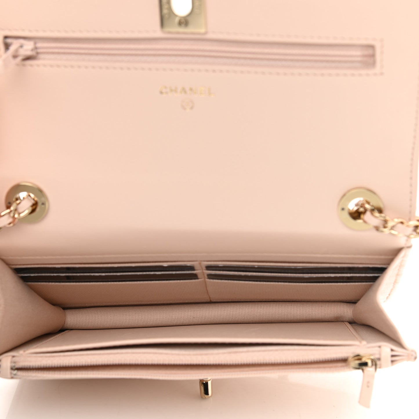 Lambskin Quilted Trendy CC Wallet On Chain WOC Light Beige