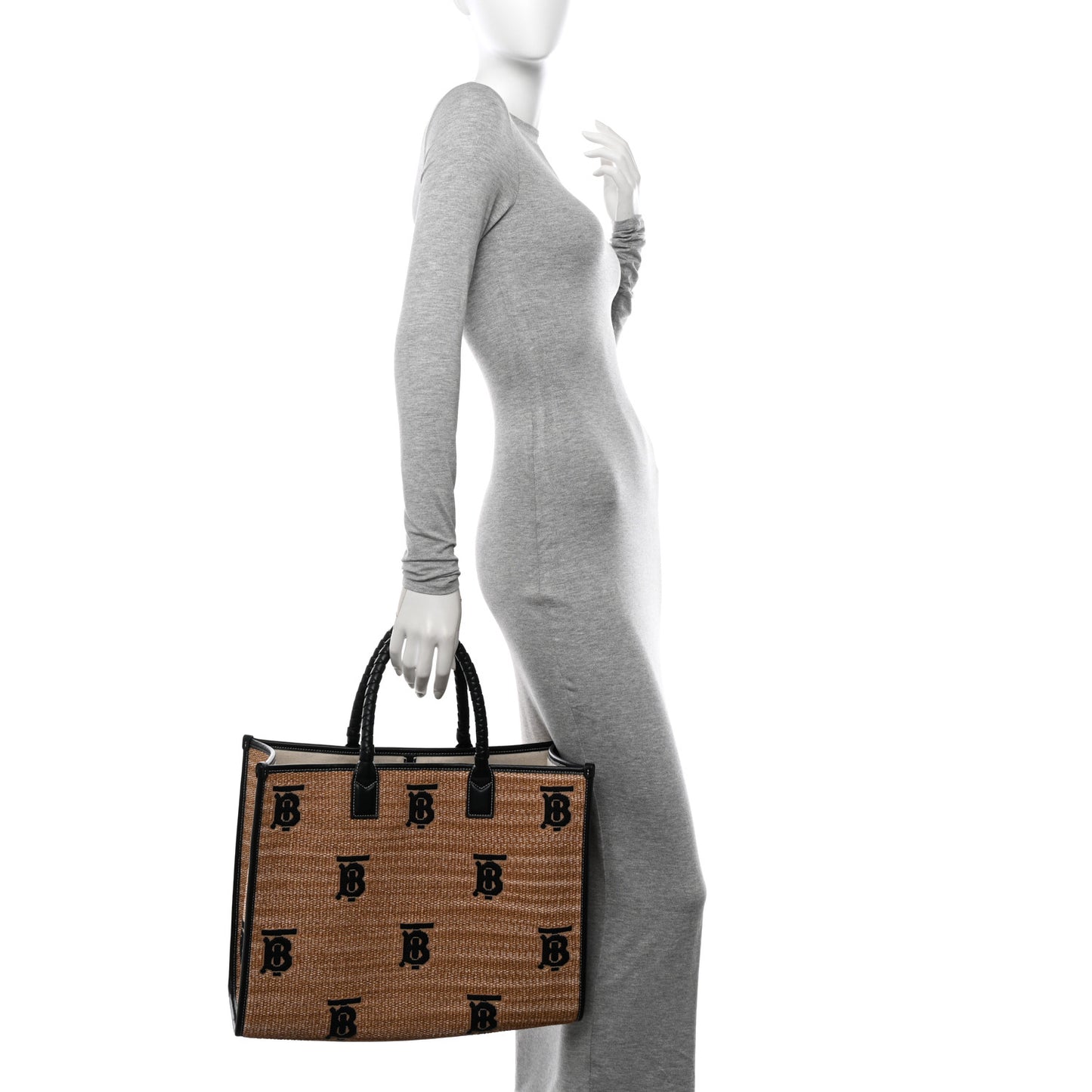 Raffia Calfskin Medium Freya Tote Natural Black