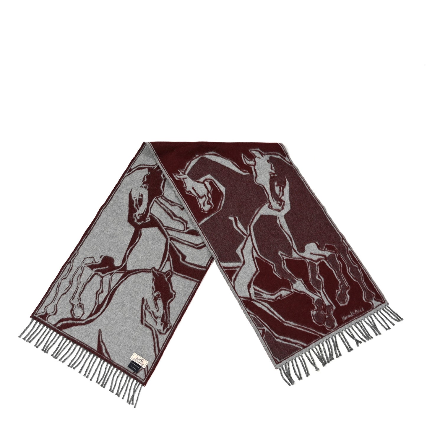 Cashmere La Danse Des Chevaux Muffler Bordeaux Gris Moyen Gris Clair