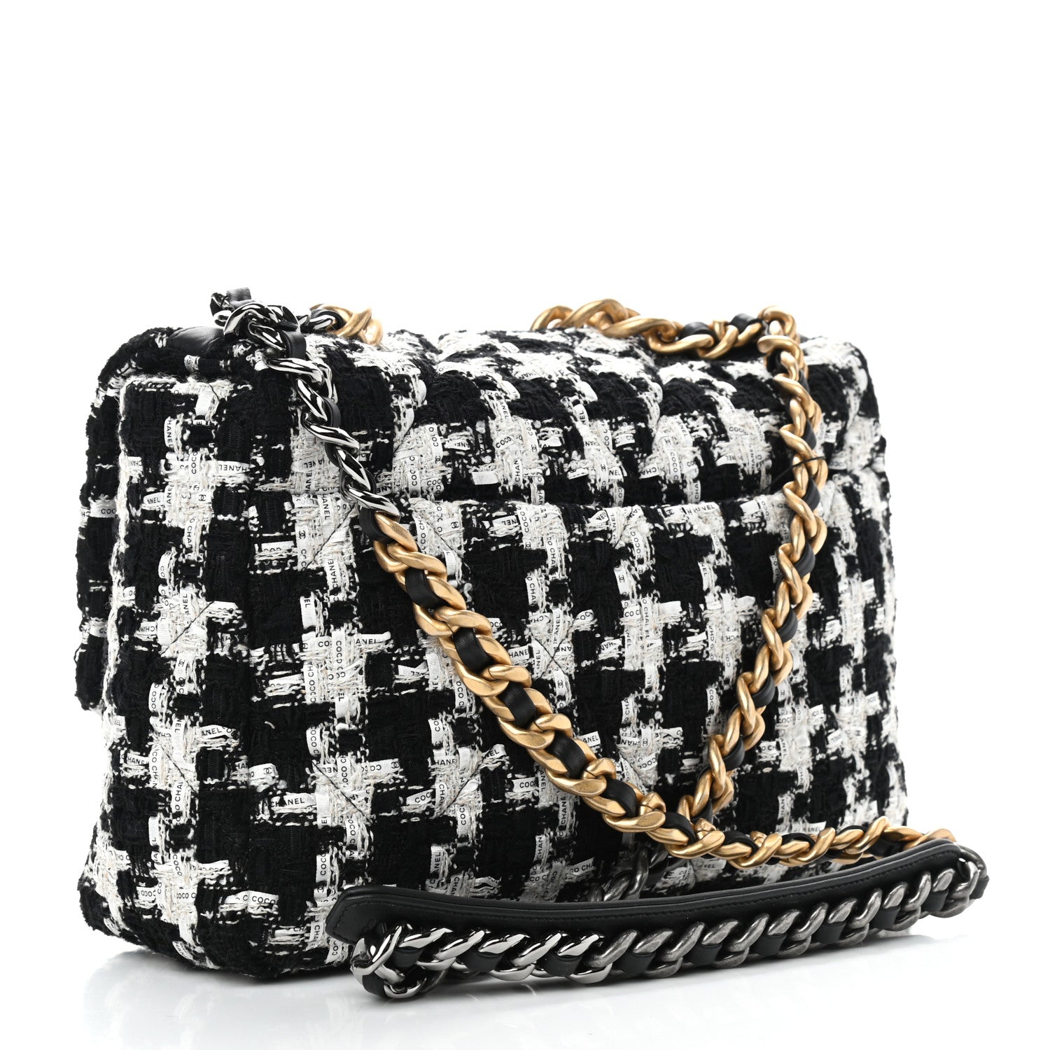 Chanel Tweed Quilted Large Chanel 19 Flap Black Ecru White 3 of 9
