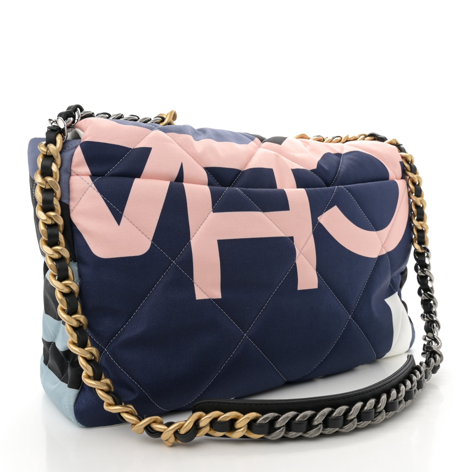 Chanel Silk Maxi Scarf Chanel 19 Flap Black Blue White 3 of 11