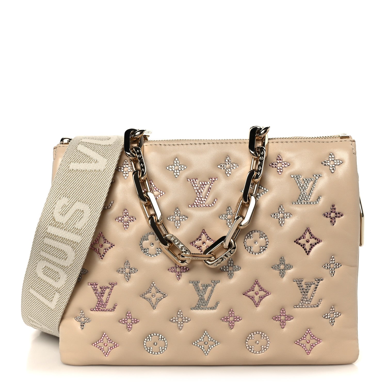 Louis Vuitton Lambskin Swarovski Crystal Embossed Monogram Coussin