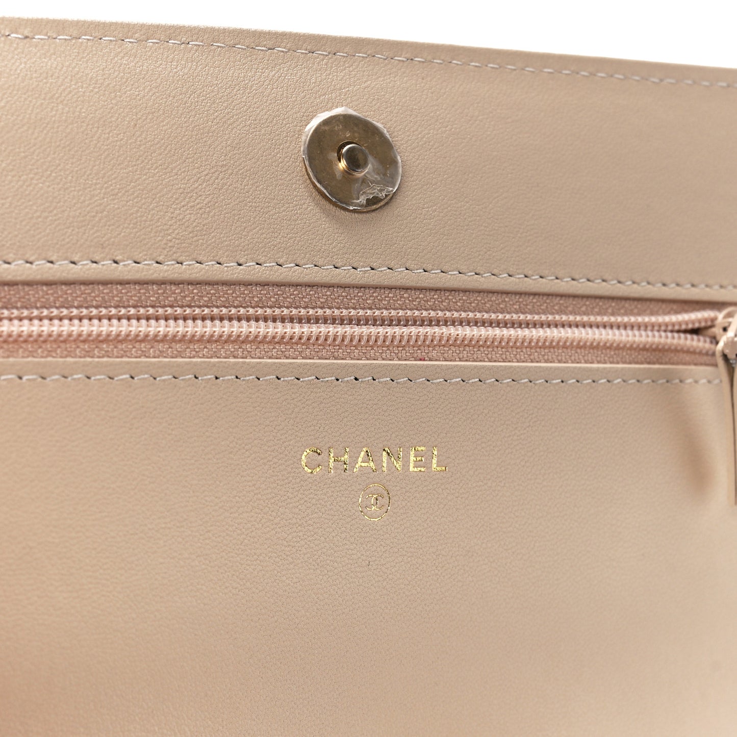 Lambskin Quilted Chanel 19 Wallet On Chain WOC Beige