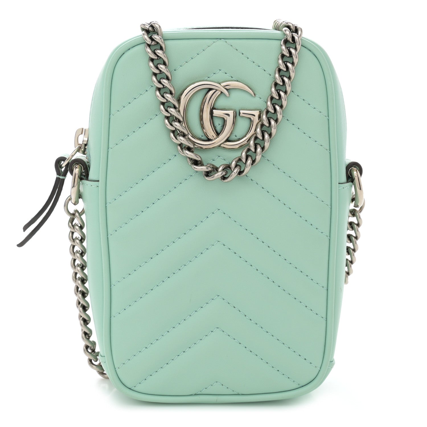 Gucci Calfskin Matelasse Mini GG Marmont Crossbody Bag Water Green 1 of 13