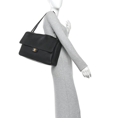 Grained Calfskin Souplissimo Maxi Flap Black