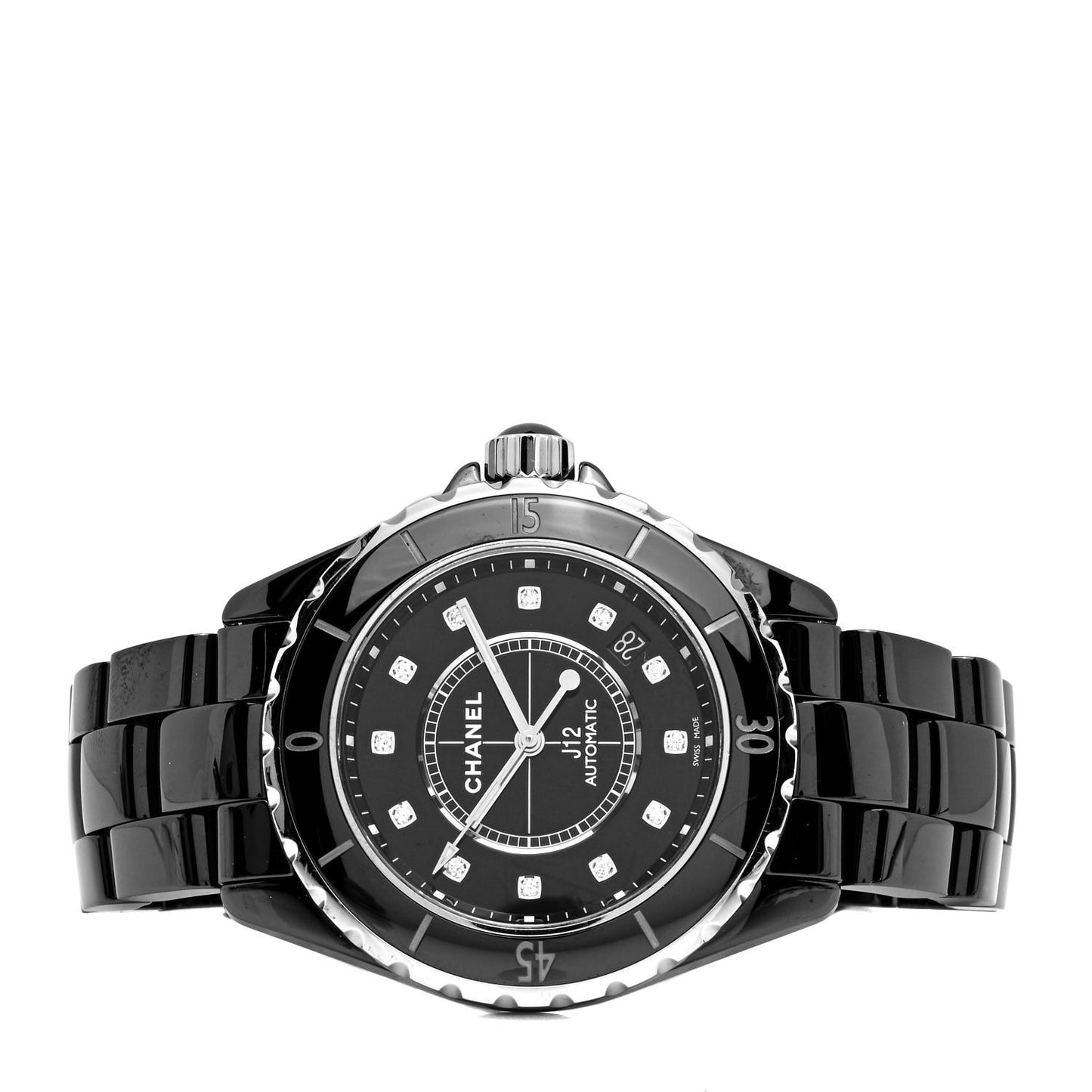 Stainless Steel Ceramic Diamond 38mm J12 Automatic Watch Black