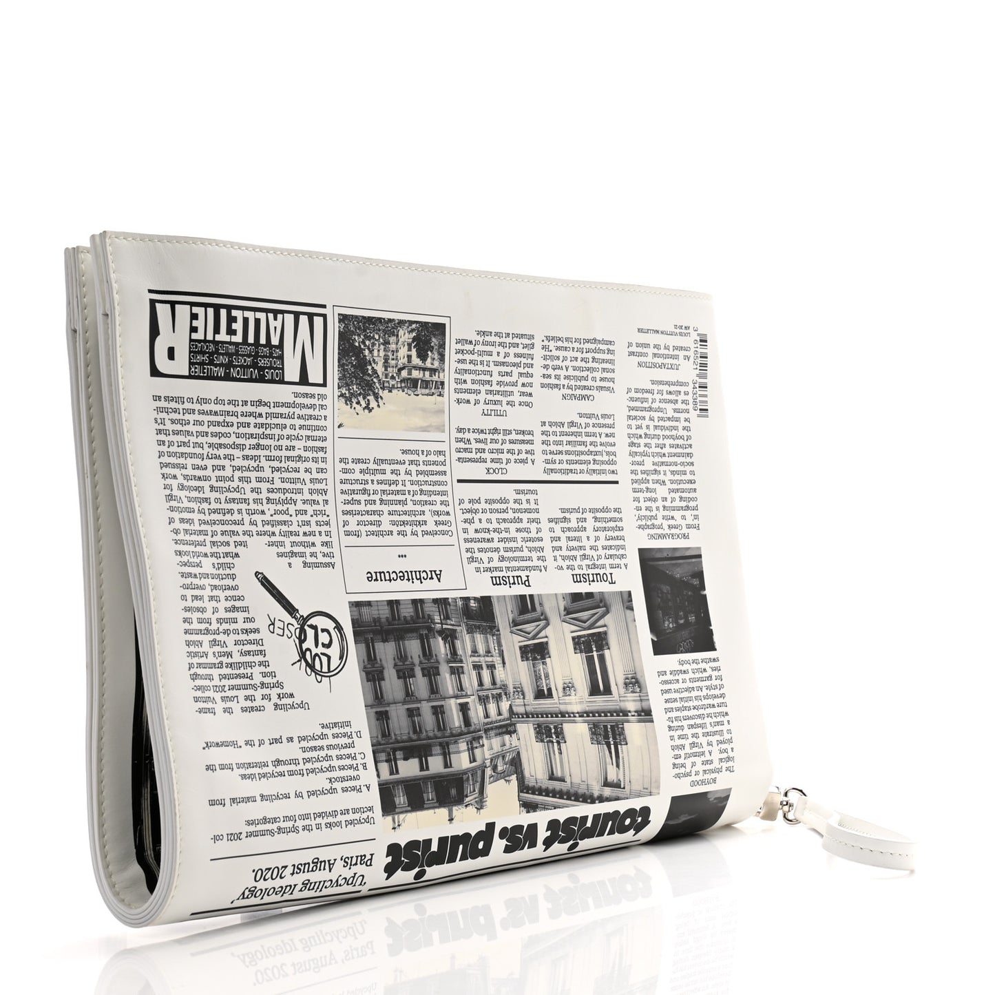 Calfskin Newspaper Print Pouch
