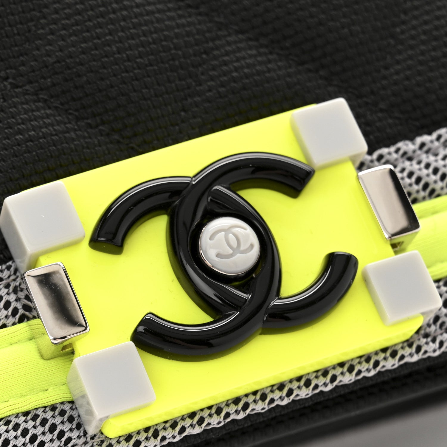 Chanel Canvas Quilted Medium Fluo Boy Flap Black Grey Yellow 11 of 12