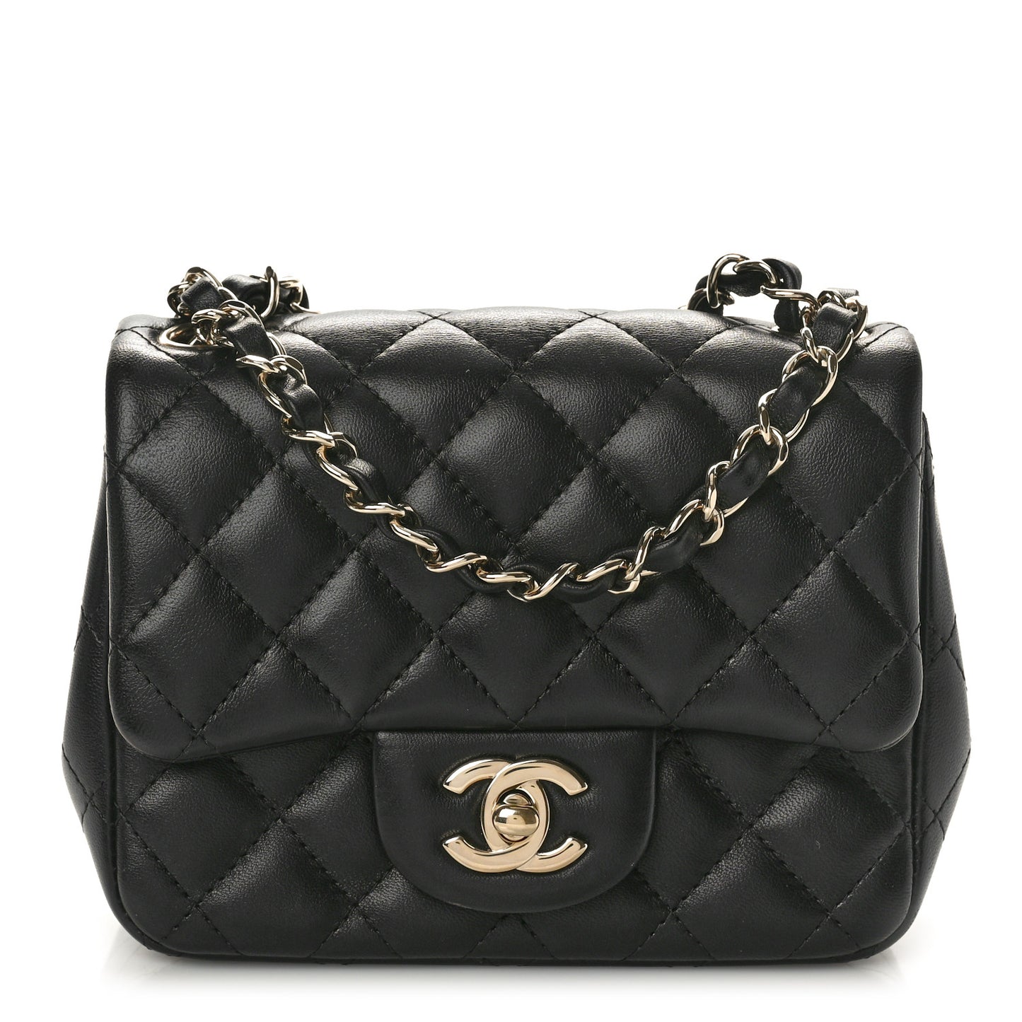 Lambskin Quilted Mini Square Flap Black