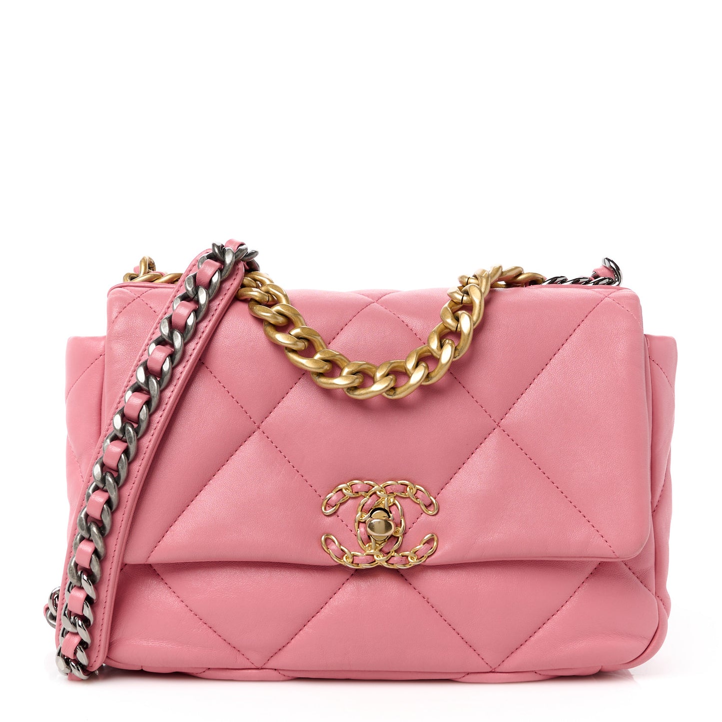 Lambskin Quilted Medium Chanel 19 Flap Dark Pink