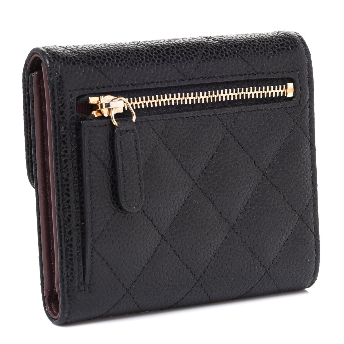 Caviar Quilted Compact Flap Wallet Black