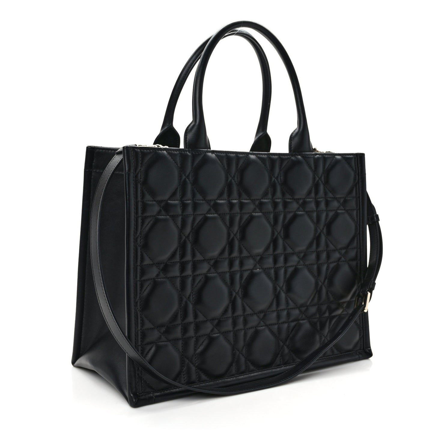 Calfskin Macro Cannage Medium Book Tote Black