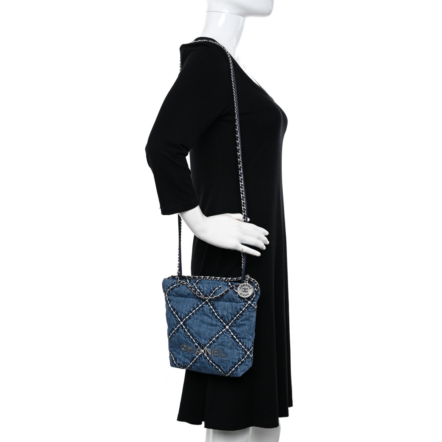 Denim Stitched Quilted Mini Chanel 22 Blue