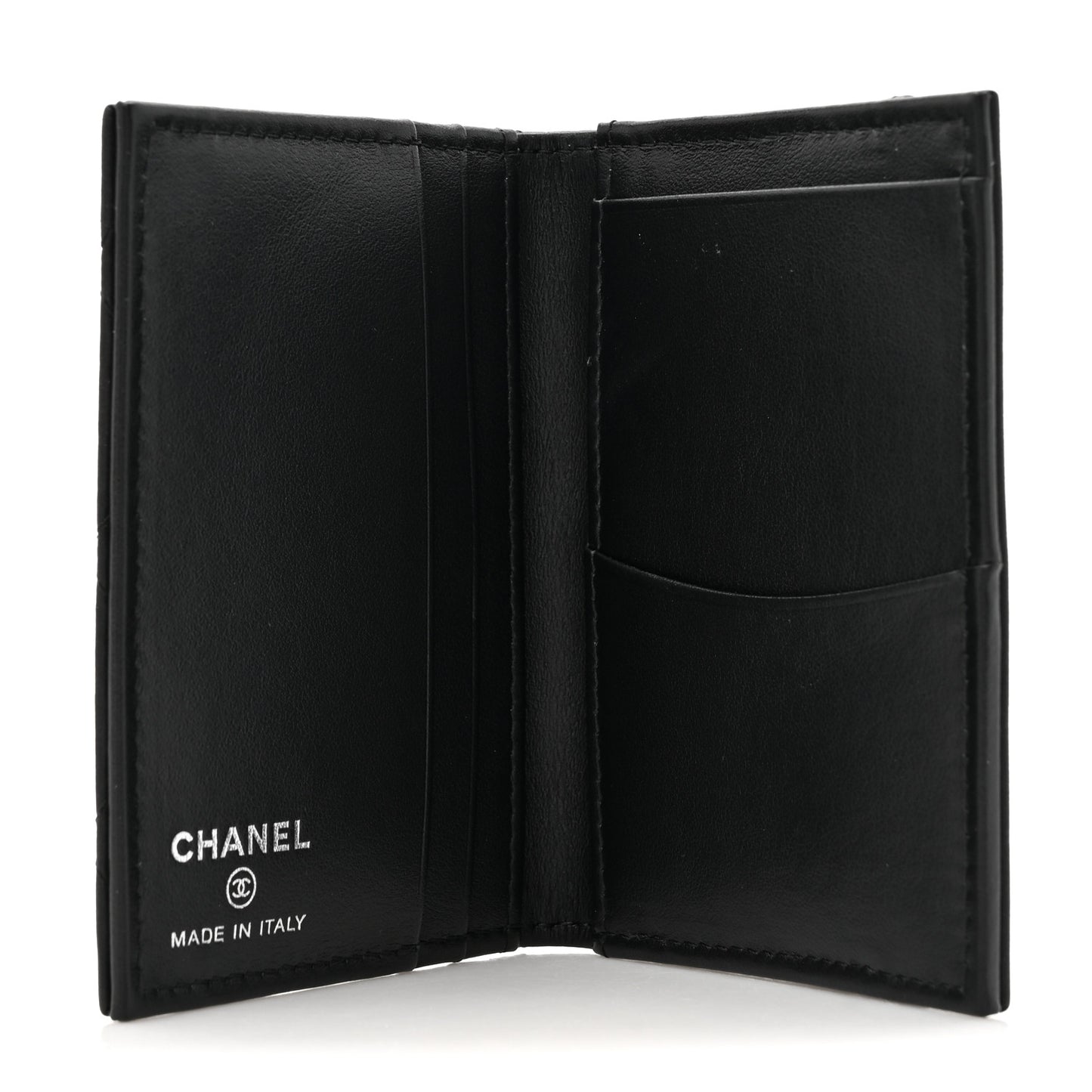Grained Calfskin Quilted Card Holder Wallet So Black