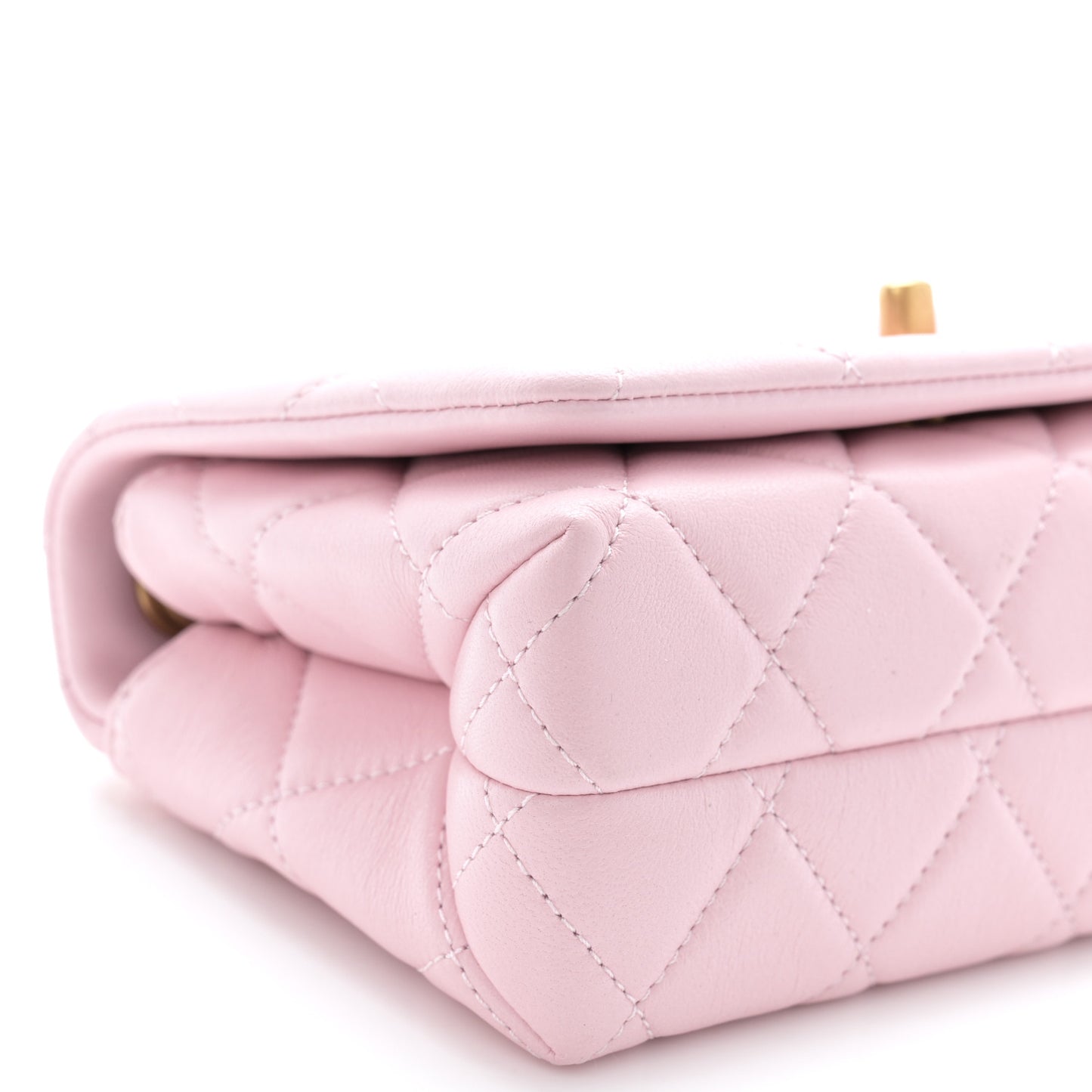 Shiny Lambskin Quilted Enamel CC Mini Flap Light Pink