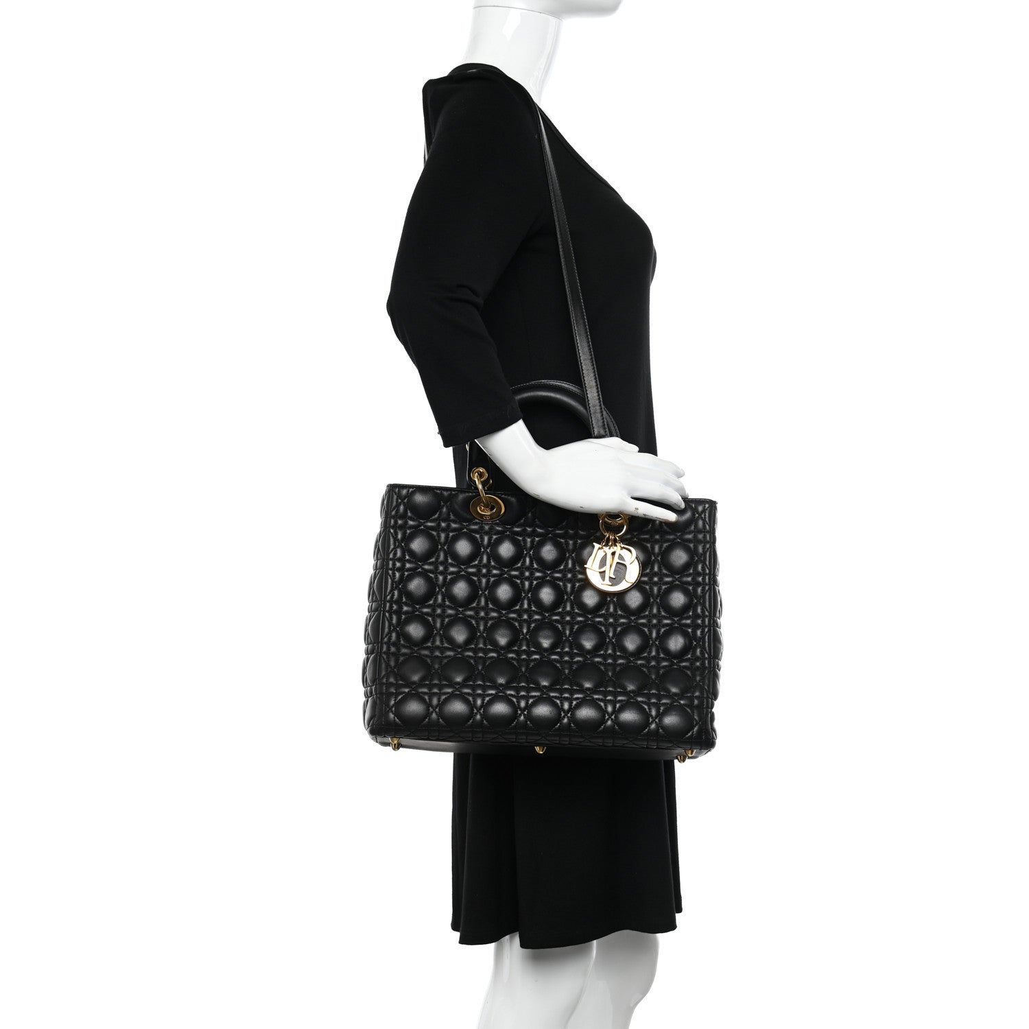 Christian Dior Lambskin Cannage Large Lady Dior Black 2 of 10