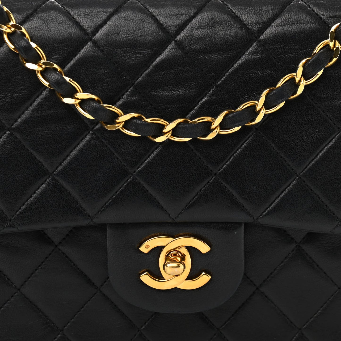 Lambskin Quilted Medium Double Flap Black