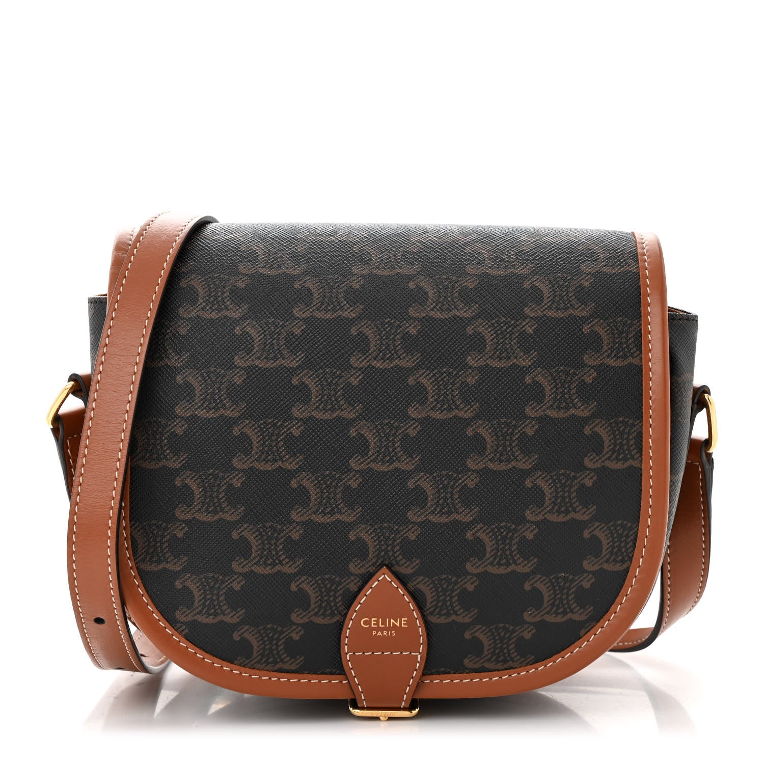 Celine Triomphe Canvas Medium Folco Bag Tan 1 of 11