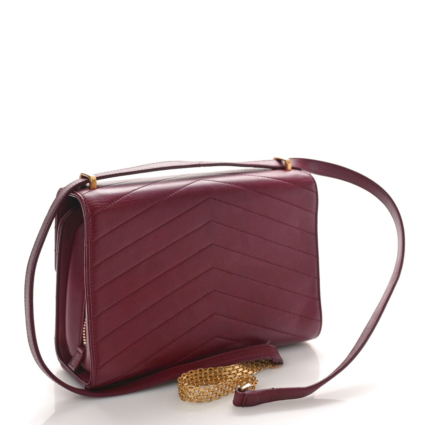 Calfskin Chevron Quilted Medal Flap Burgundy