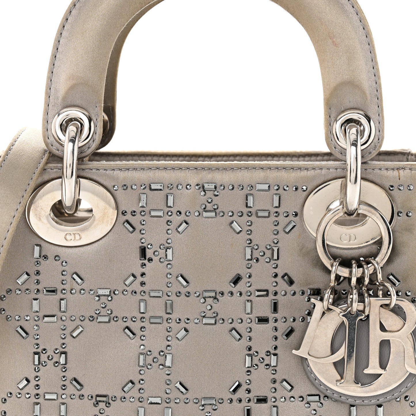 Satin Crystal Cannage Mini Lady Dior Gray