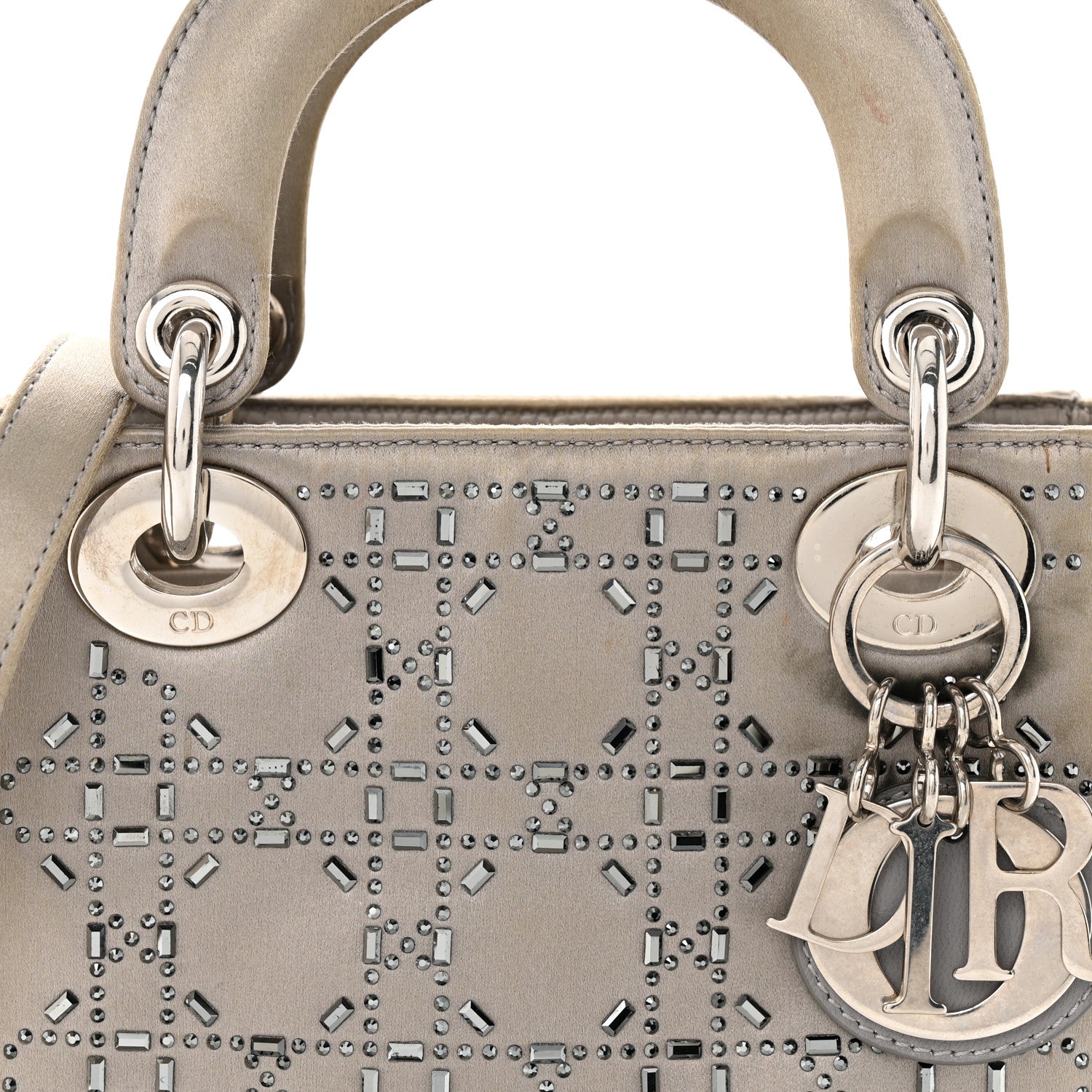 Christian Dior Satin Crystal Cannage Mini Lady Dior Gray 8 of 22