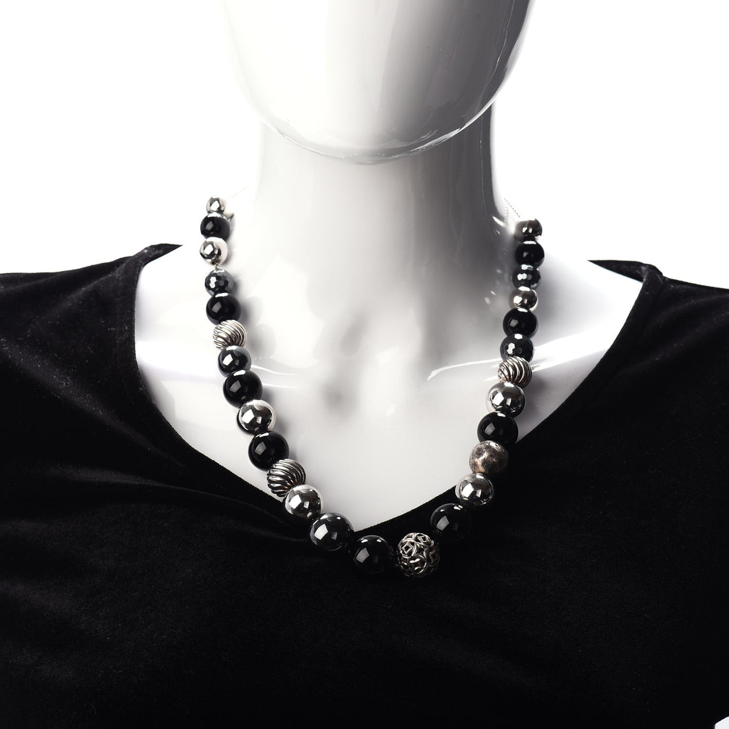 Sterling Silver Black Onyx Hematite Elements Long Necklace
