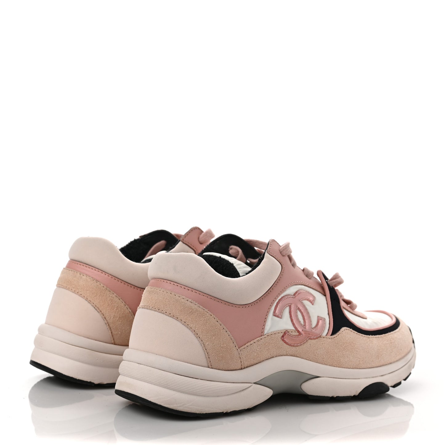 Nylon Lambskin Suede Calfskin CC Sneakers 39 Pink White Black