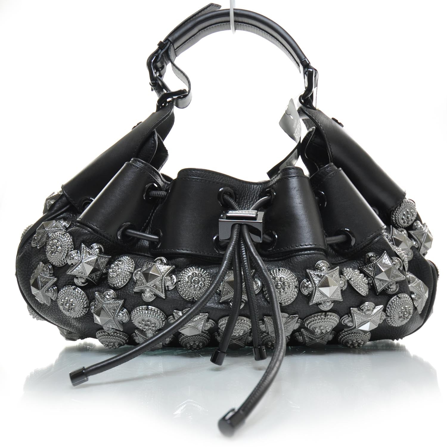 Burberry Prorsum Leather Mason Warrior Studded Hobo Black 23332