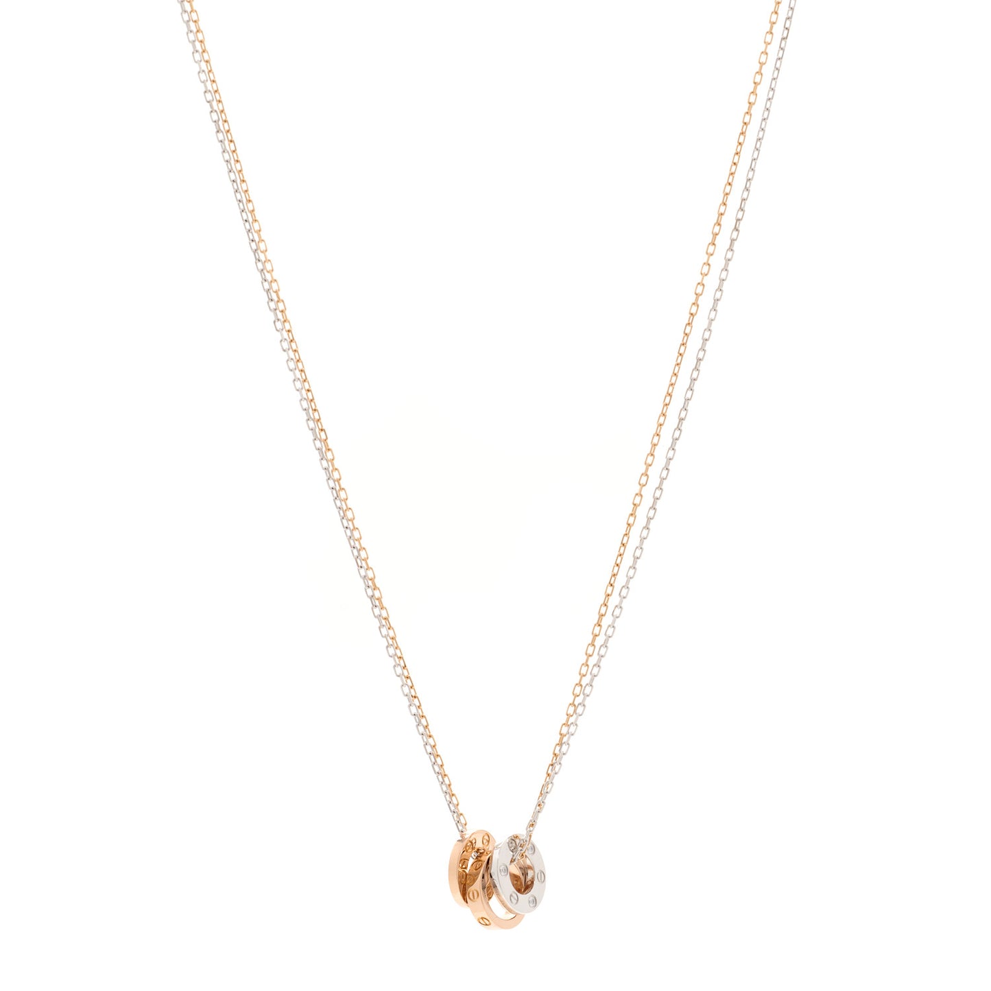 18K White Pink Gold Diamond Three Ring LOVE Pendant Necklace