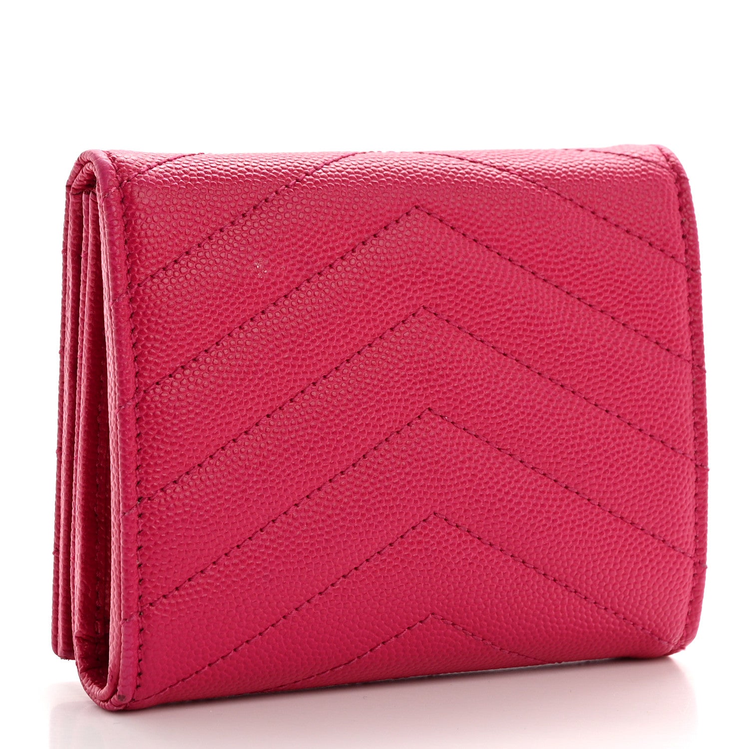 Saint Laurent Grain De Poudre Matelasse Chevron Monogram Compact Wallet Bubblegum 3 of 10