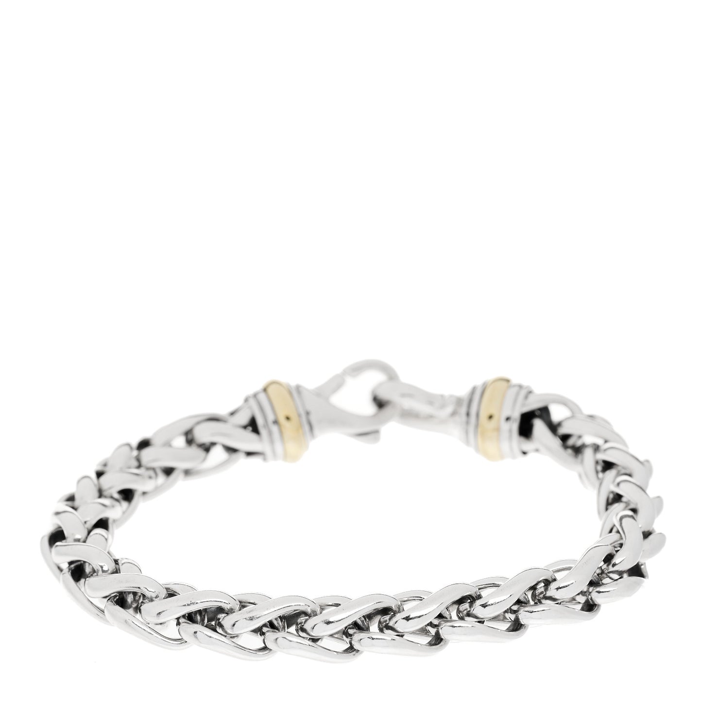 Sterling Silver 14K Yellow Gold 8mm Wheat Chain Bracelet