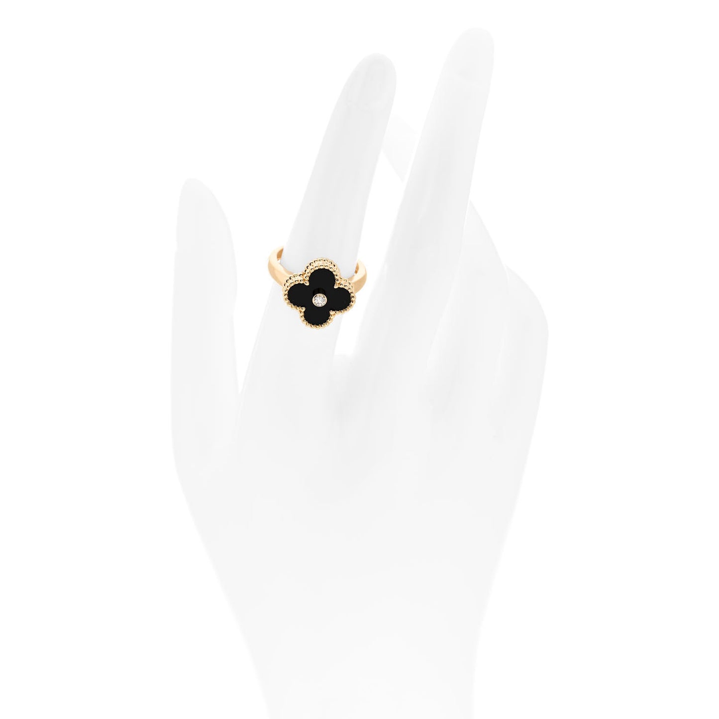 18K Yellow Gold Black Onyx Diamond Vintage Alhambra Ring 53 6.5