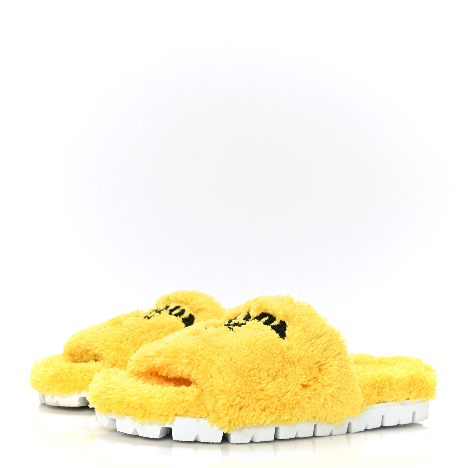 Prada Terry Cloth Logo Lug Sole 20mm Slide Sandals 38 Giallo Black 3 of 8