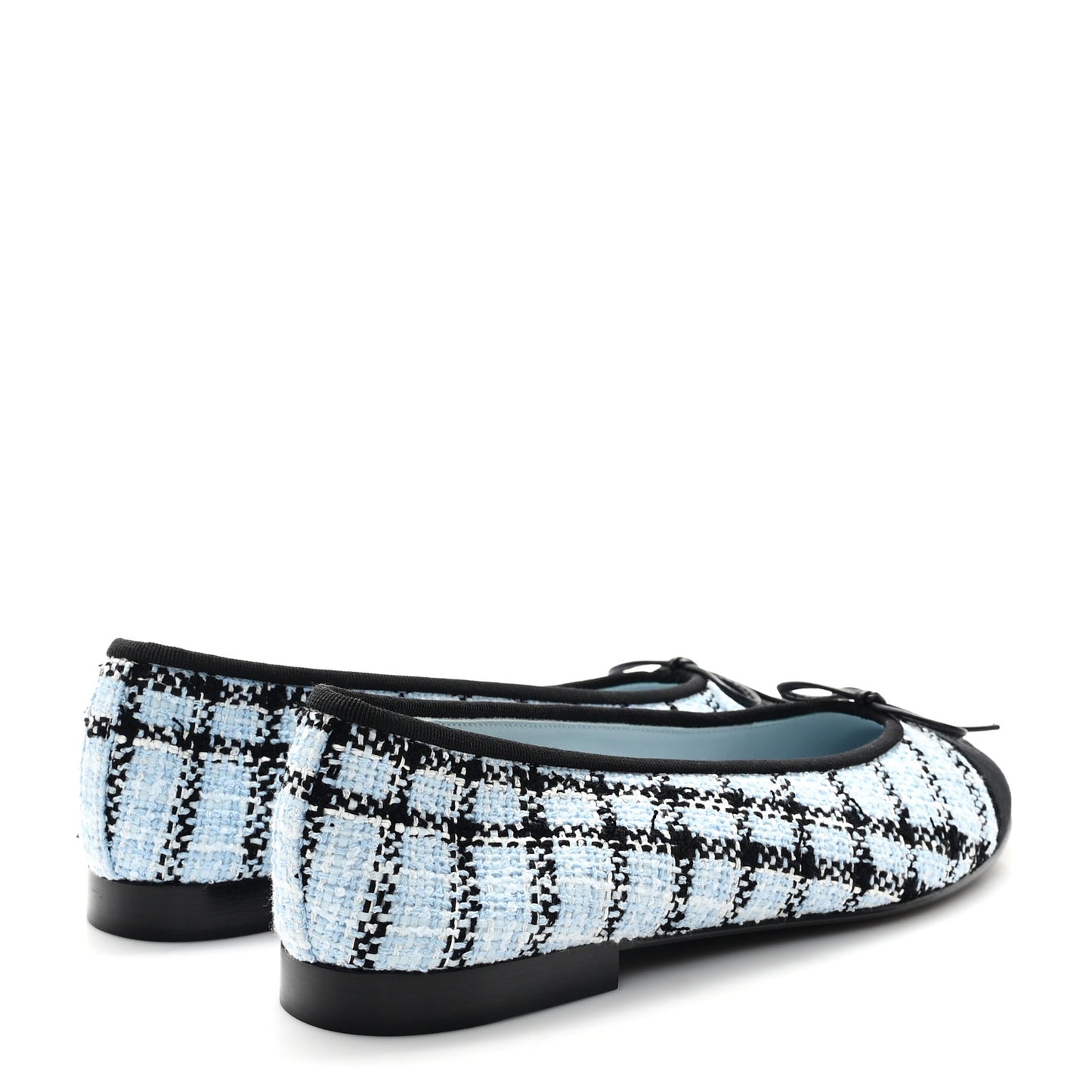Tweed Grosgrain Cap Toe Ballerina Flats 39.5 Light Blue Black