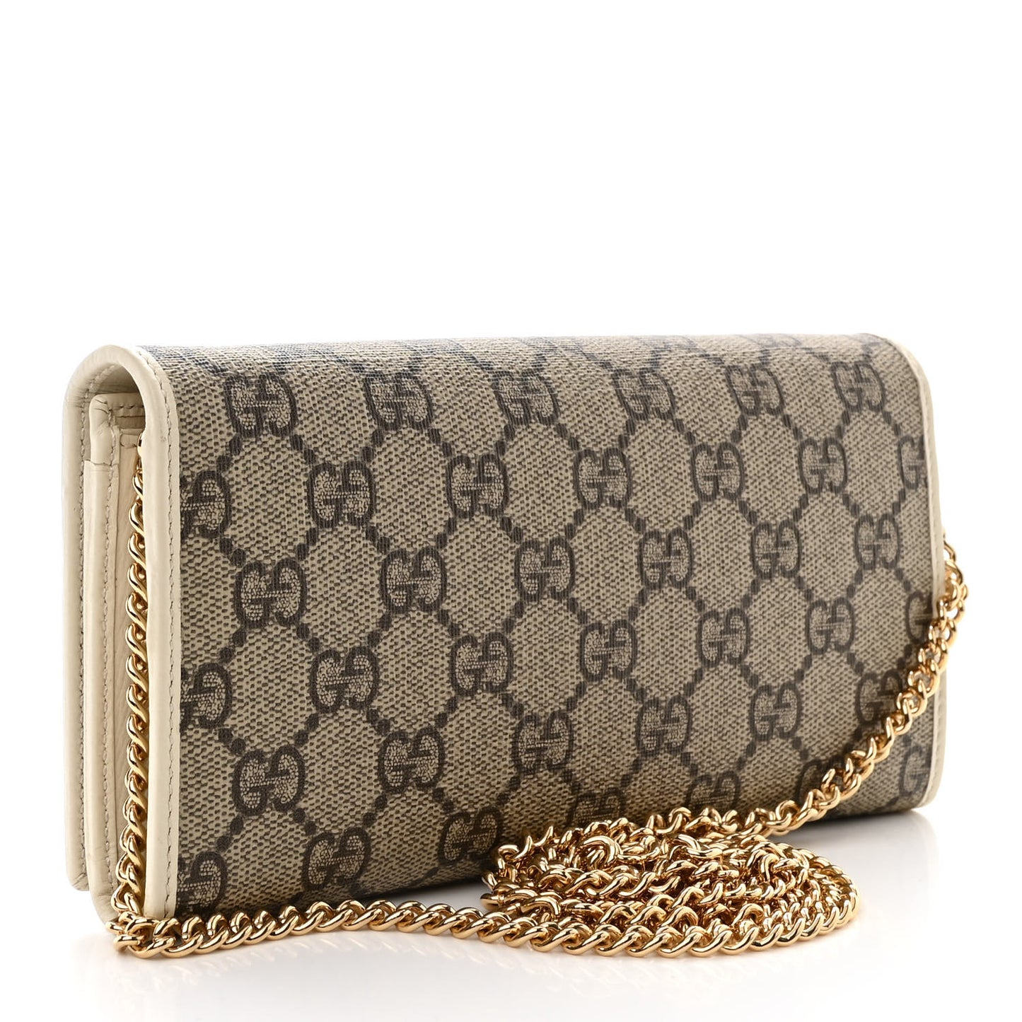 GG Supreme Monogram Azalea Calfskin Horsebit 1955 Wallet On Chain Beige Ebony Mystic White
