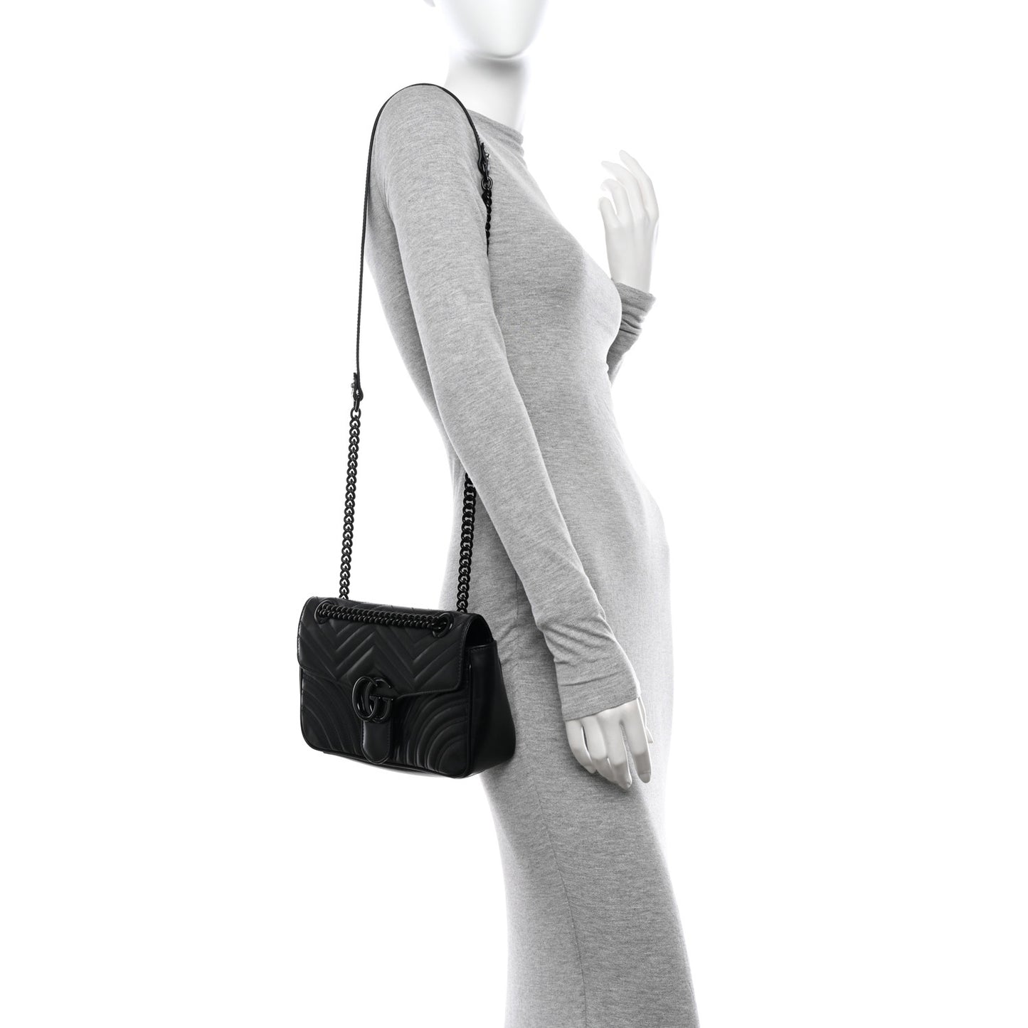 Calfskin Matelasse Monochrome Small GG Marmont Shoulder Bag Black