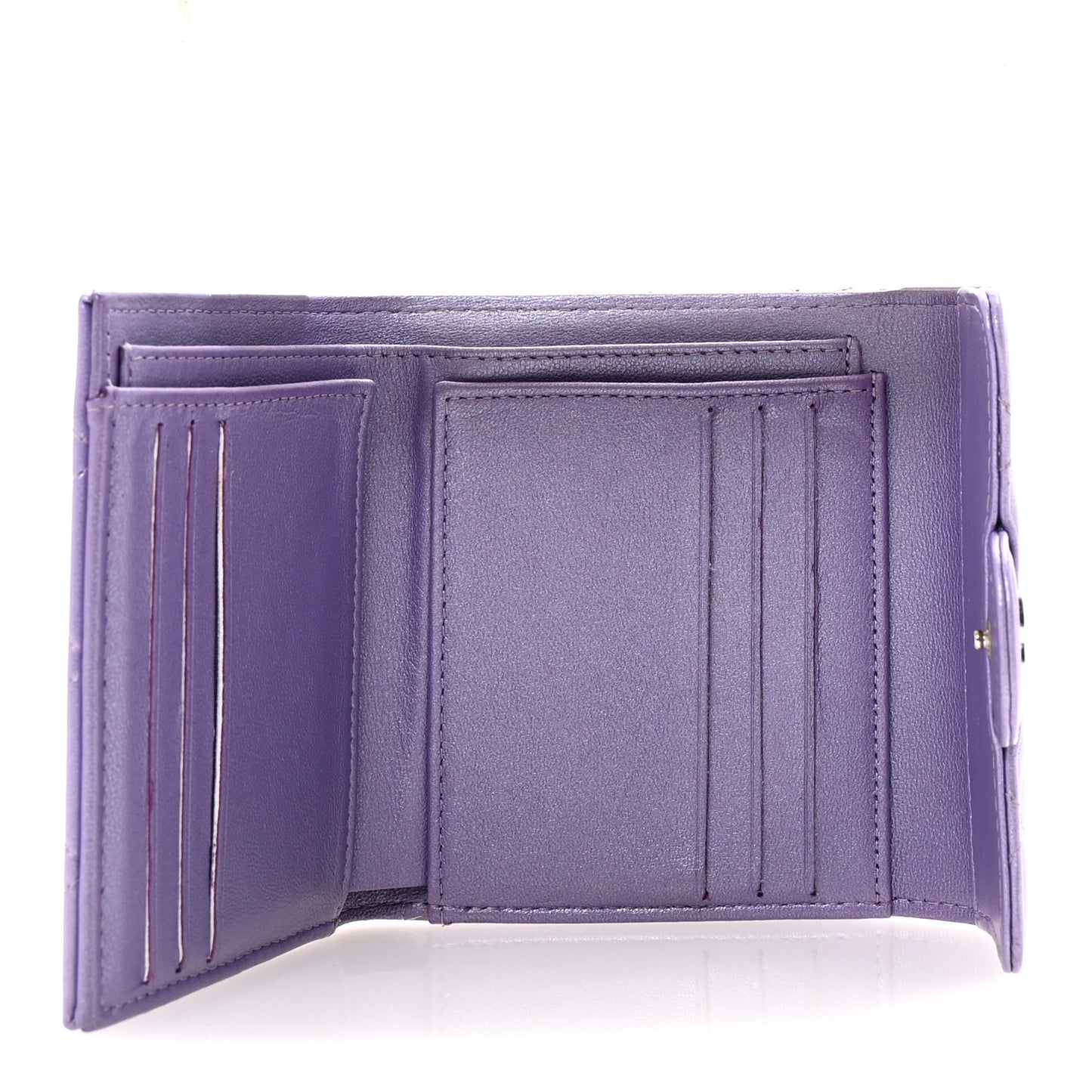 Metallic Lambskin Quilted Compact Flap Wallet Light Purple