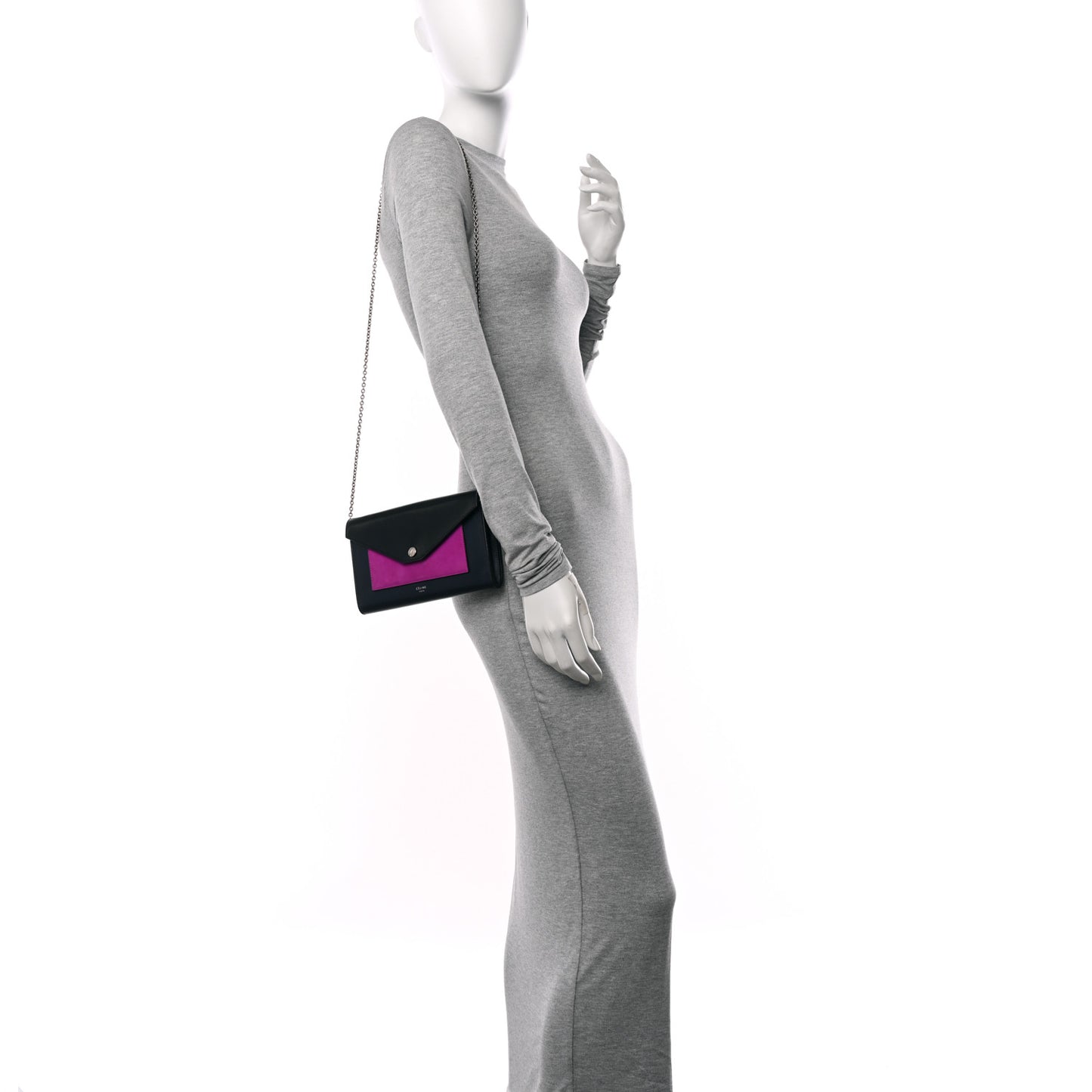 Smooth Calfskin Tri-Color Clutch on a Chain Black