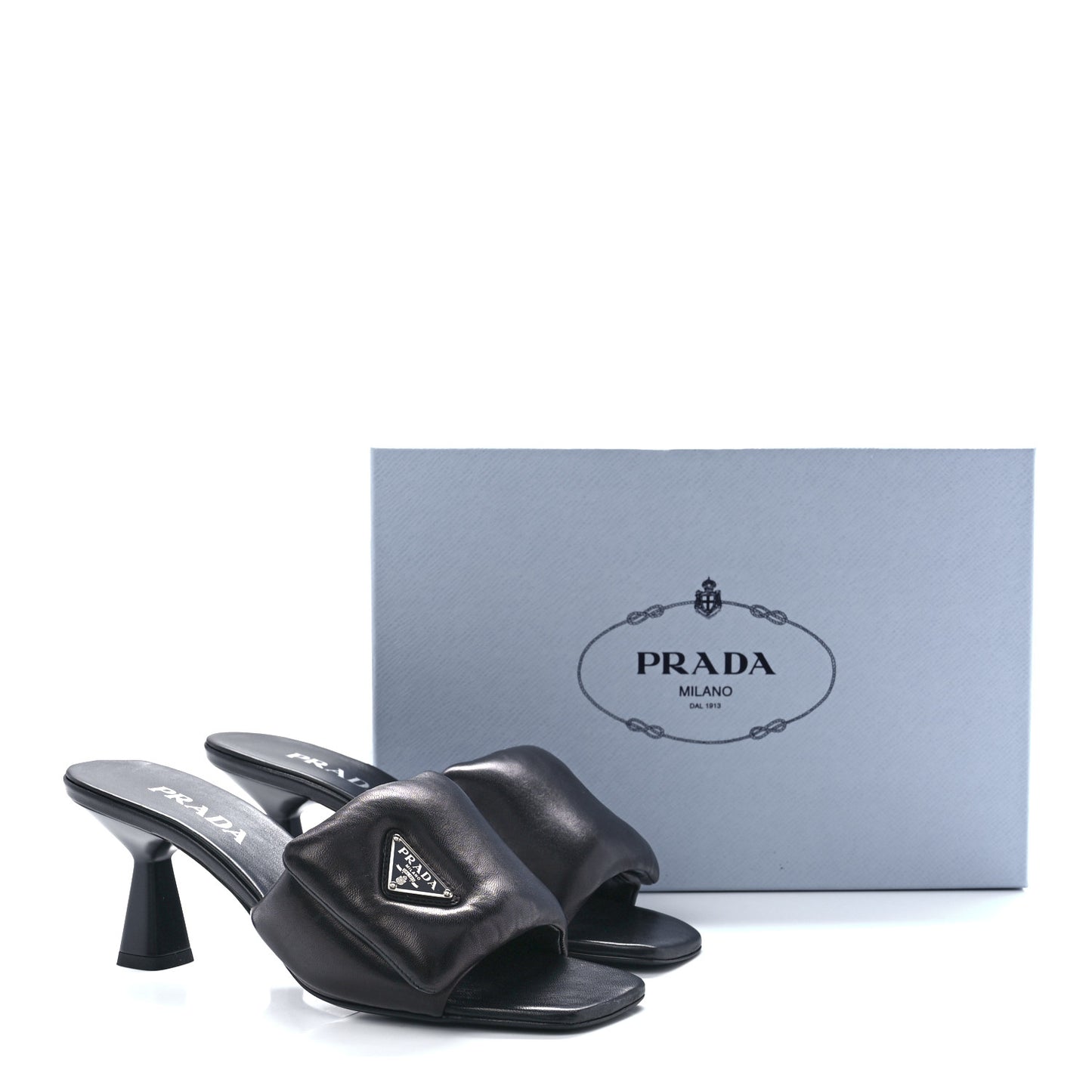 Nappa Soft Padded Metal Triangle Logo 65mm Slide Sandals 39 Black