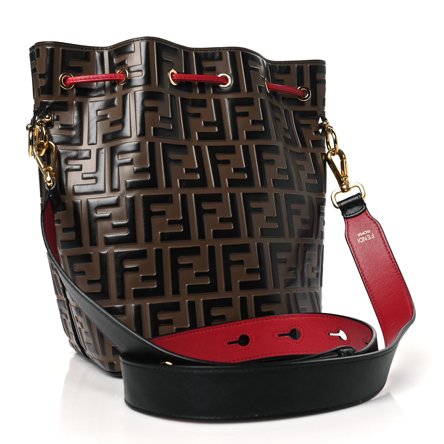 Fendi Vitello Grace F is Fendi Bi-Color FF 1974 Embossed Grande Mon Tresor Bucket Bag Maya Black Fragola 3 of 11