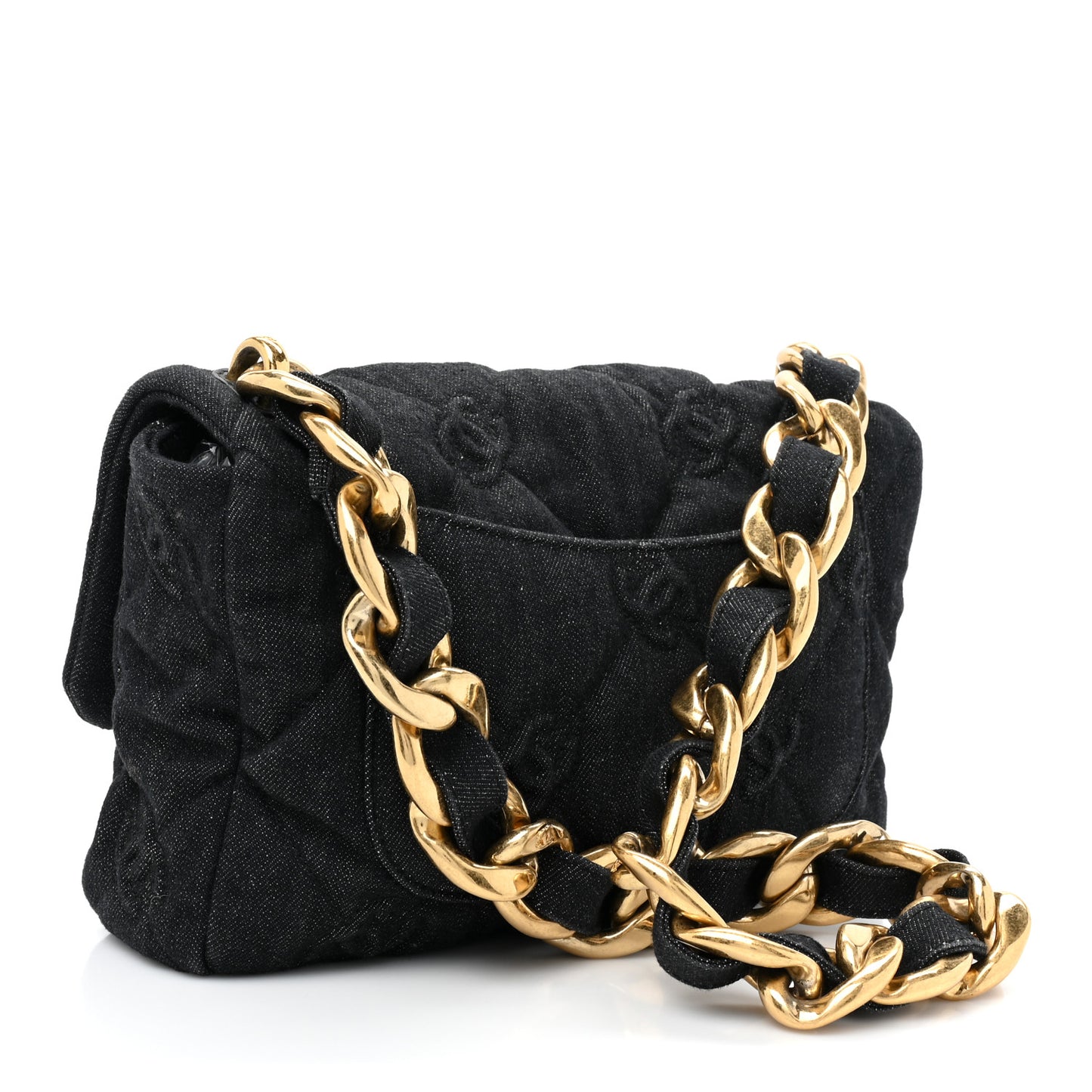 Denim Quilted Medium Funky Town Flap Black